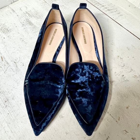 Nicholas Kirkwood Beya Velvet Slip On Pointed Toe Loafers Blue Women's 39 / 8.5 - Picture 4 of 9